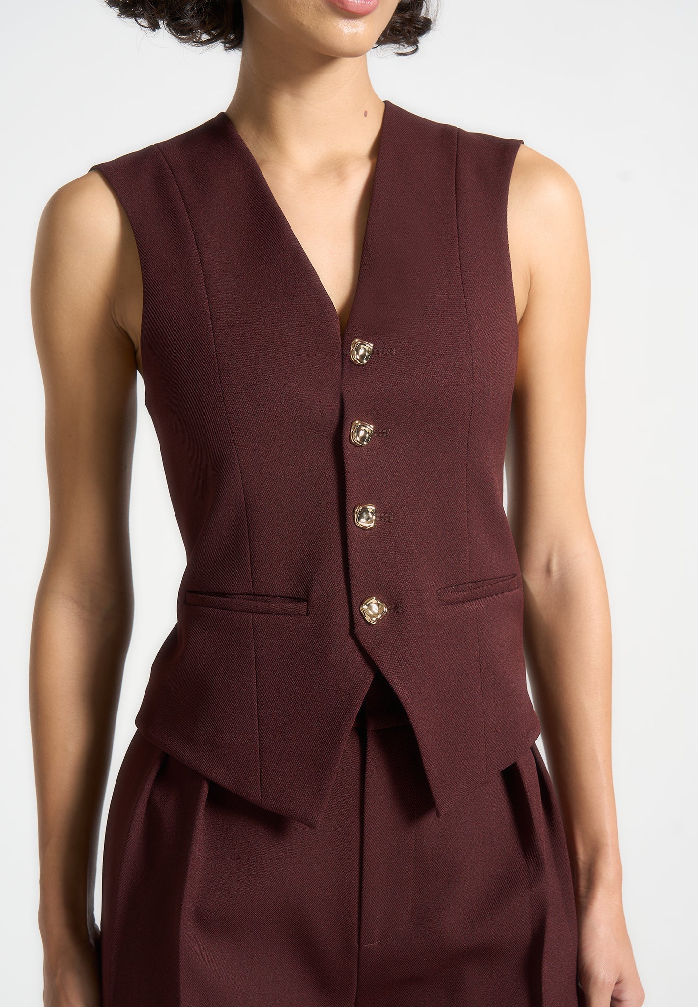 Christine - Tailored Cinch Waistcoat - Wine Red