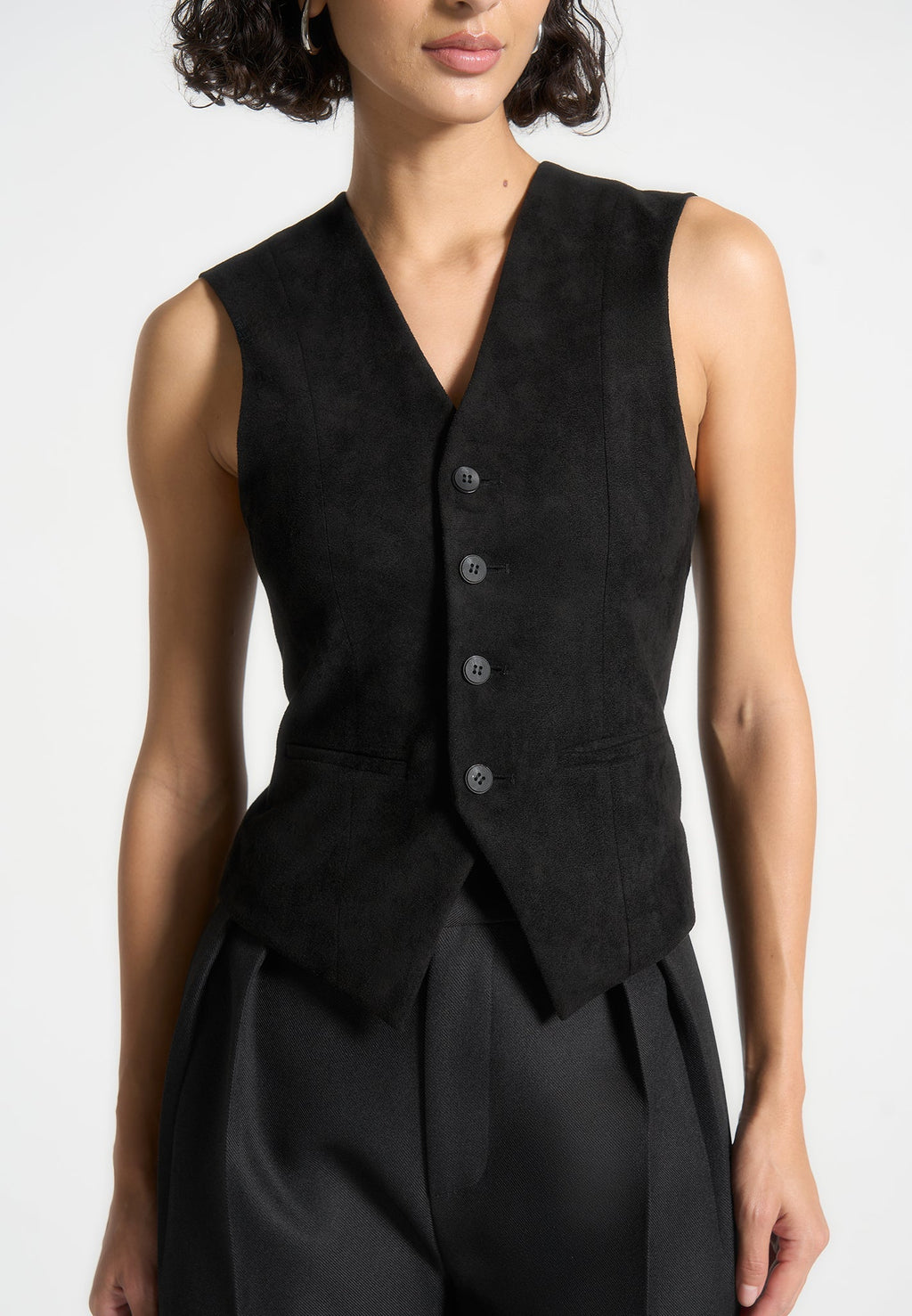 Christine - Suede Cinch Waistcoat - Black