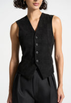 Christine - Suede Cinch Waistcoat - Black