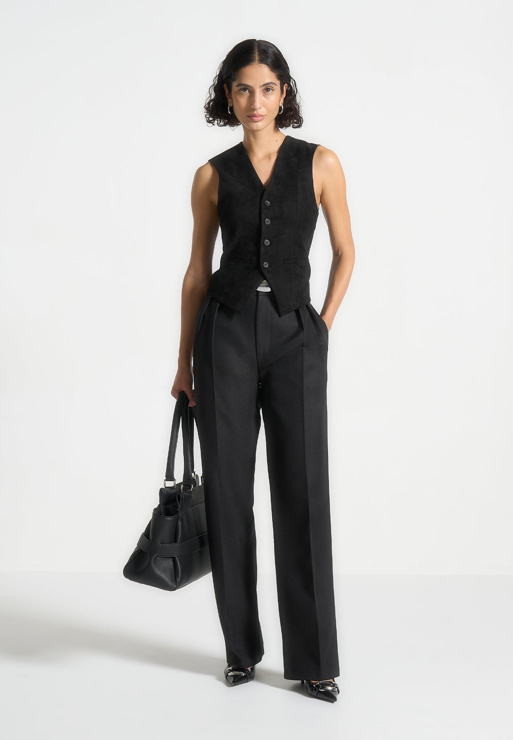 Christine - Suede Cinch Waistcoat - Black