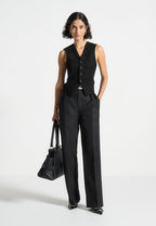 Christine - Suede Cinch Waistcoat - Black