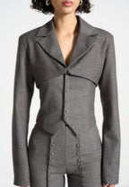 Lise - Cropped Tailored Blazer & Button Detail Bandeau - Dark Grey