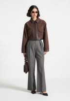Denise - Suede & Pebbled Leather Jacket - Brown