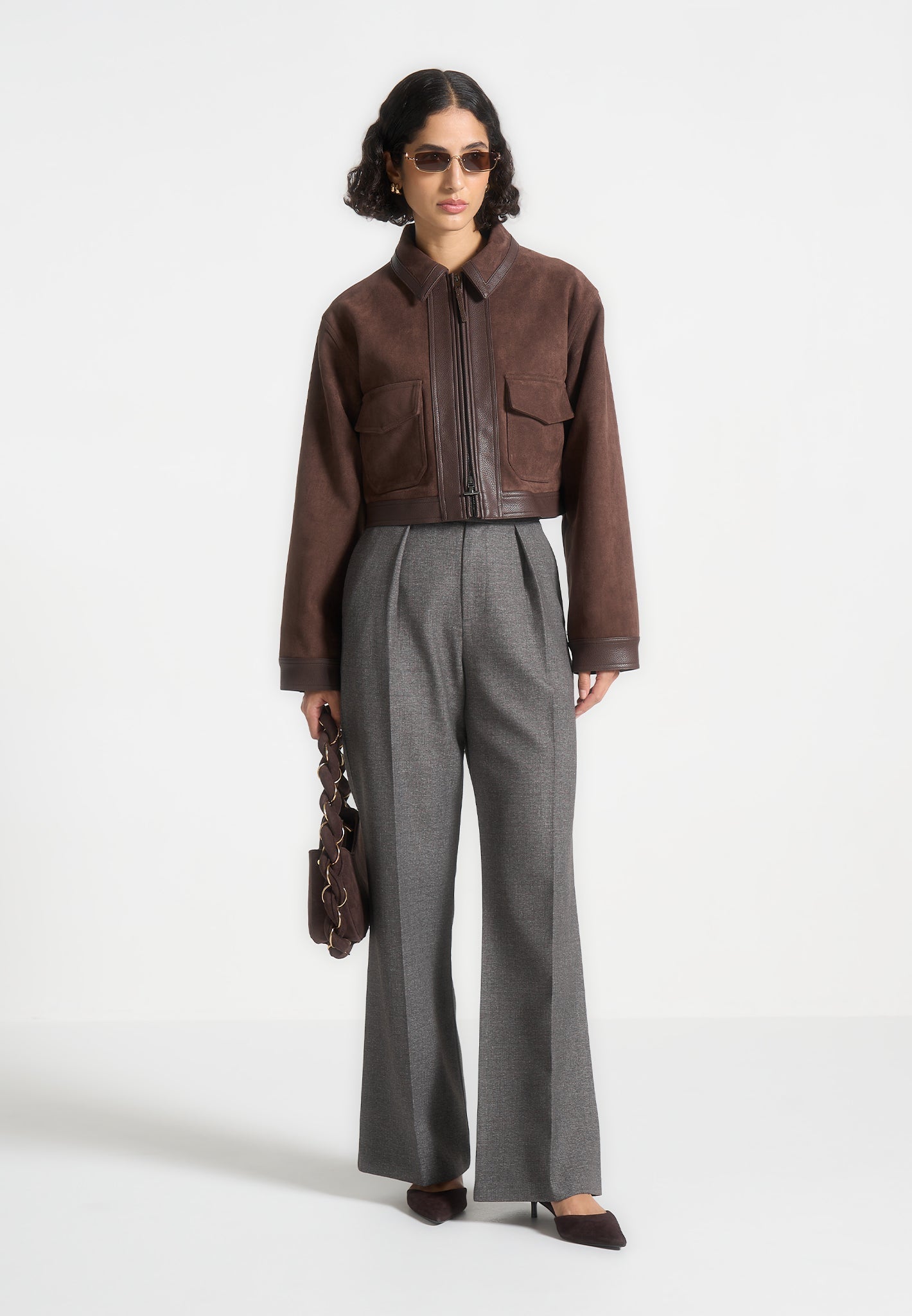 Denise - Suede & Pebbled Leather Jacket - Brown