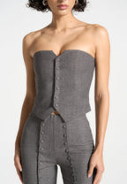 Lise - Cropped Tailored Blazer & Button Detail Bandeau - Dark Grey