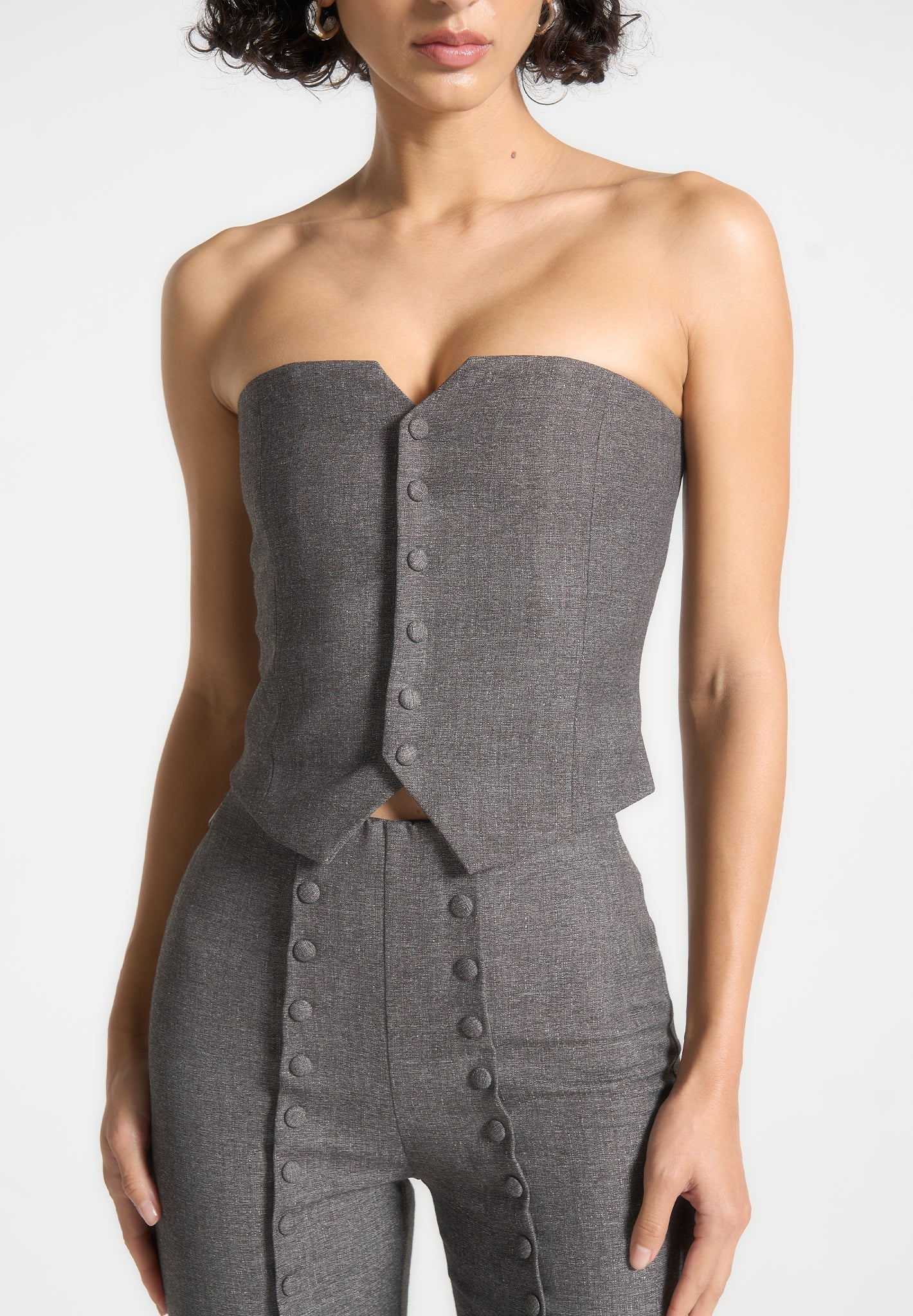 Lise - Cropped Tailored Blazer & Button Detail Bandeau - Dark Grey