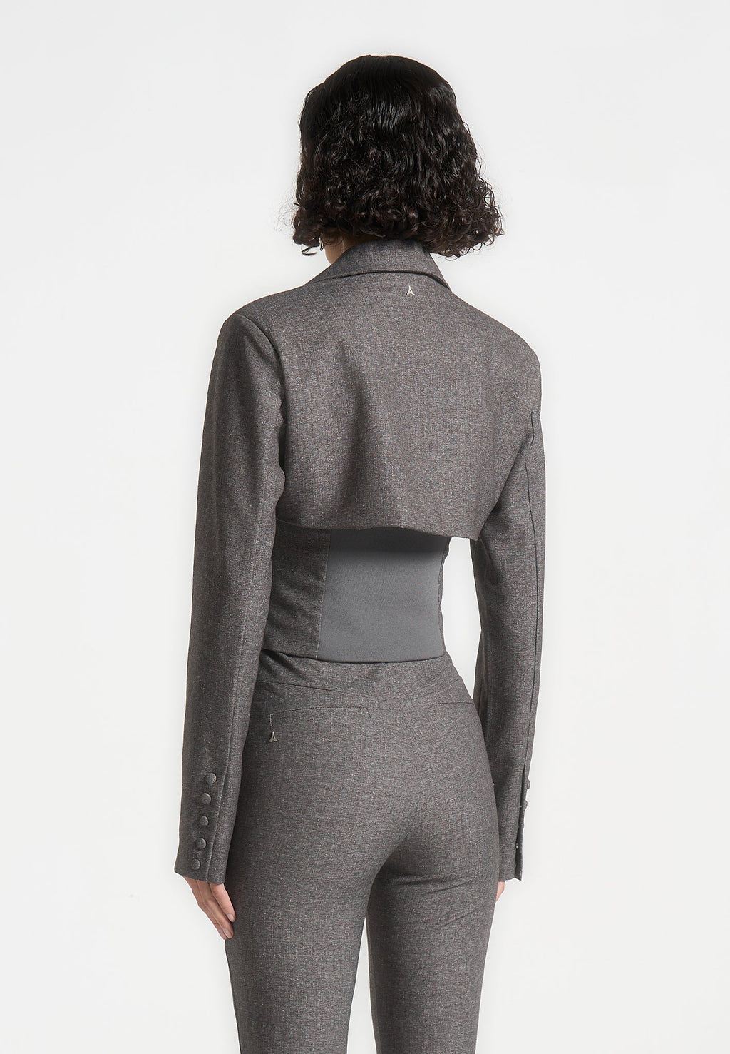 Lise - Cropped Tailored Blazer & Button Detail Bandeau - Dark Grey
