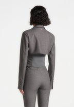 Lise - Cropped Tailored Blazer & Button Detail Bandeau - Dark Grey