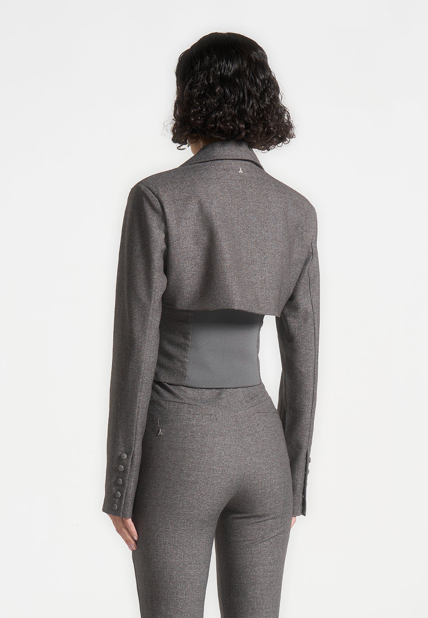 Lise - Cropped Tailored Blazer & Button Detail Bandeau - Dark Grey