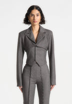 Lise - Cropped Tailored Blazer & Button Detail Bandeau - Dark Grey