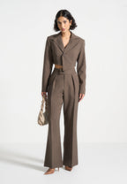 Dina - Asymmetric Tailored Cropped Blazer - Dark Taupe