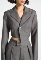 Dina - Asymmetric Tailored Cropped Blazer - Grey Marl