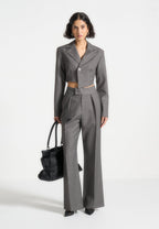 Dina - Asymmetric Tailored Cropped Blazer - Grey Marl
