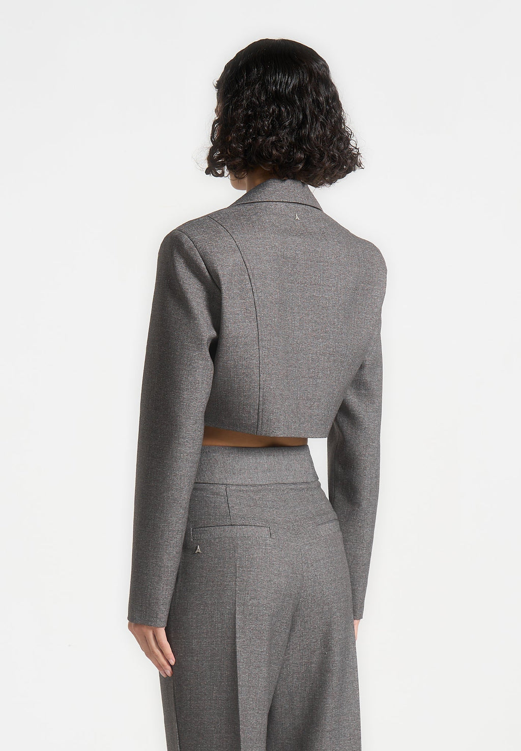 Dina - Asymmetric Tailored Cropped Blazer - Grey Marl