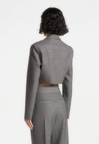 Dina - Asymmetric Tailored Cropped Blazer - Grey Marl