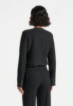 Celine - Cropped Tweed Jacket with Pearls - Black