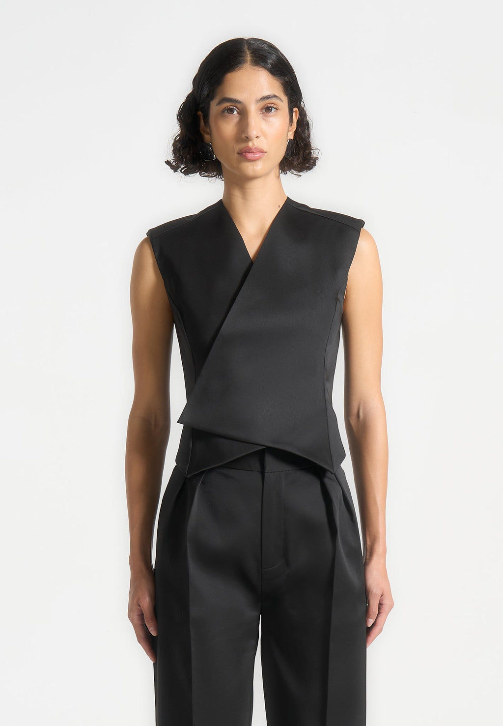 Laurence - Sateen Wrap Waistcoat - Black