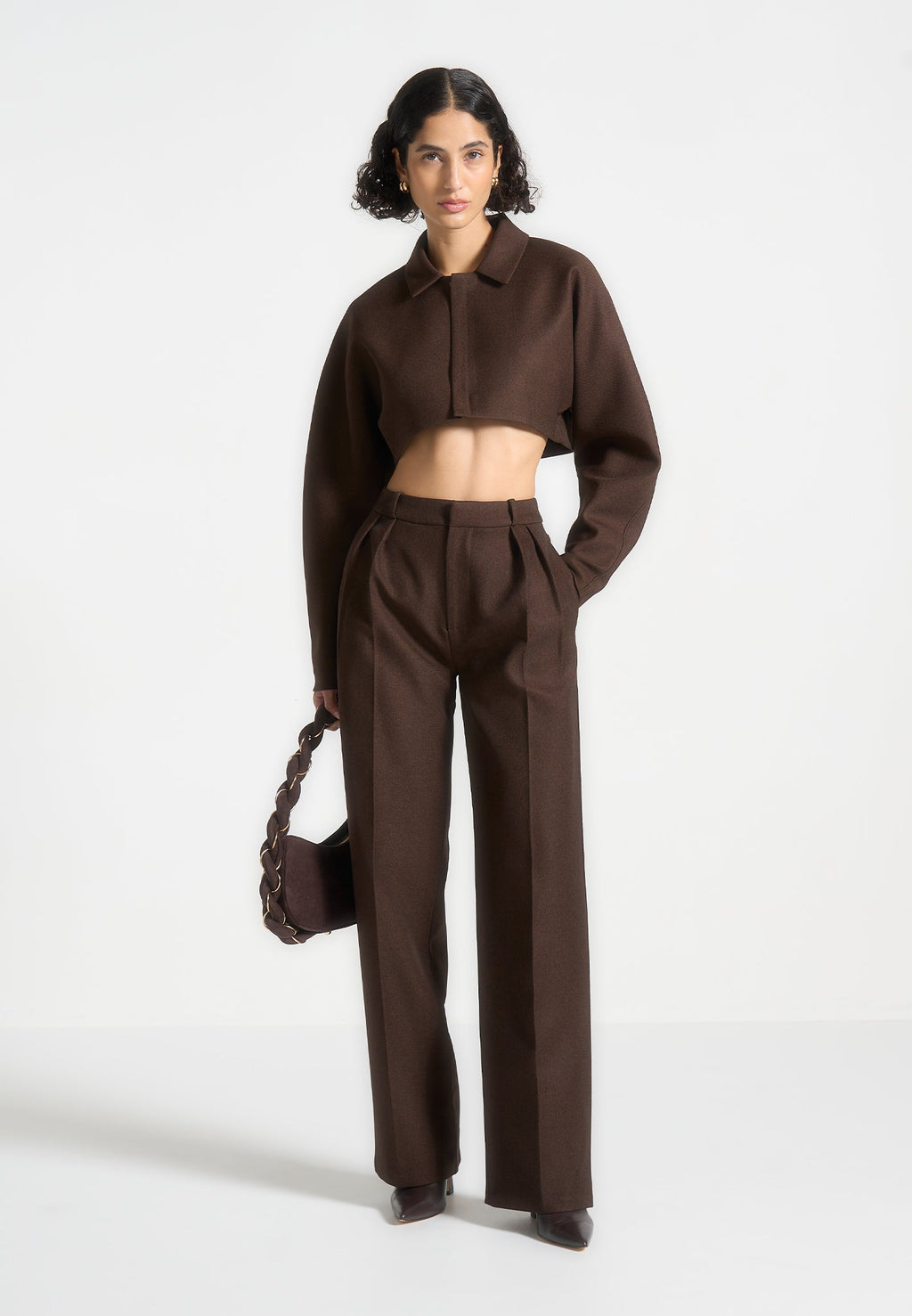 Elya - Tailored Super Cropped Jacket - Brown
