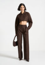 Elya - Tailored Super Cropped Jacket - Brown