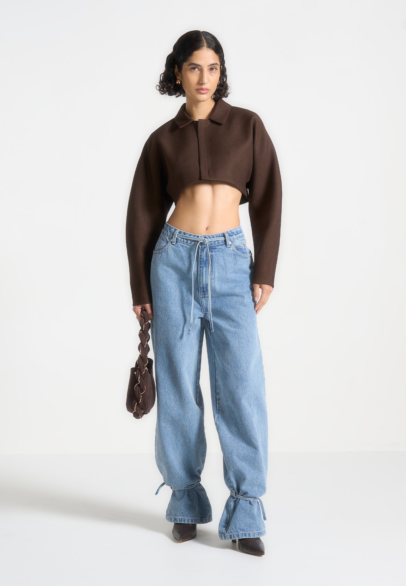 Elya - Tailored Super Cropped Jacket - Brown
