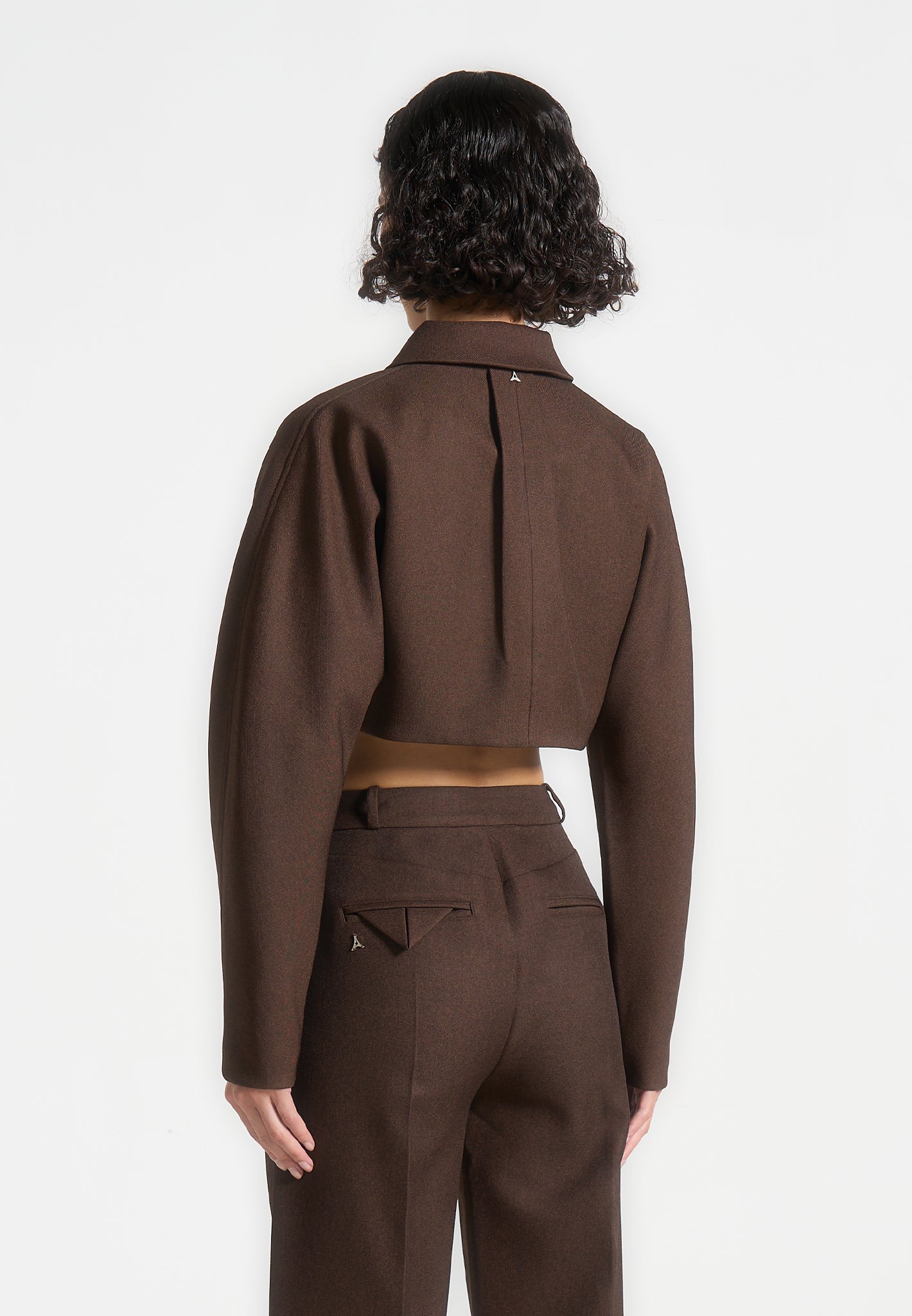 Elya - Tailored Super Cropped Jacket - Brown