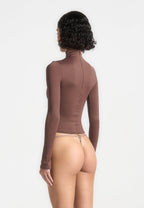Alea - Mock Neck Long Sleeve Top - Brown