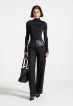 Alea - Mock Neck Long Sleeve Top - Black