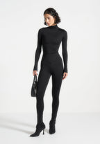 Alea - Mock Neck Long Sleeve Top - Black