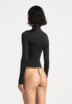 Alea - Mock Neck Long Sleeve Top - Black
