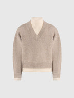 Jacques - Unisex Double Layer V-Neck Knit Jumper - Beige/Cream