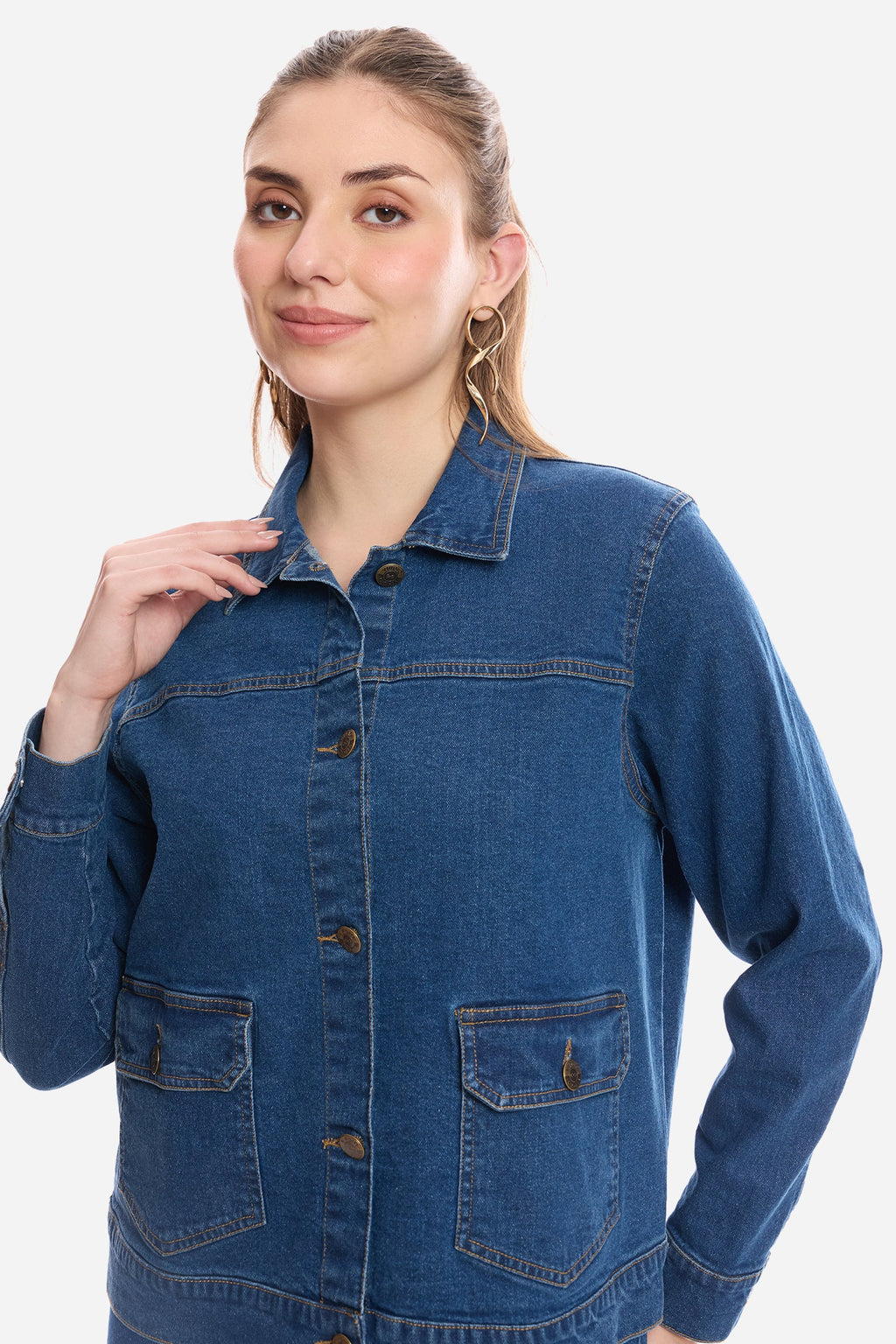 Tashi|100% Cotton Denim Trucker Jacket