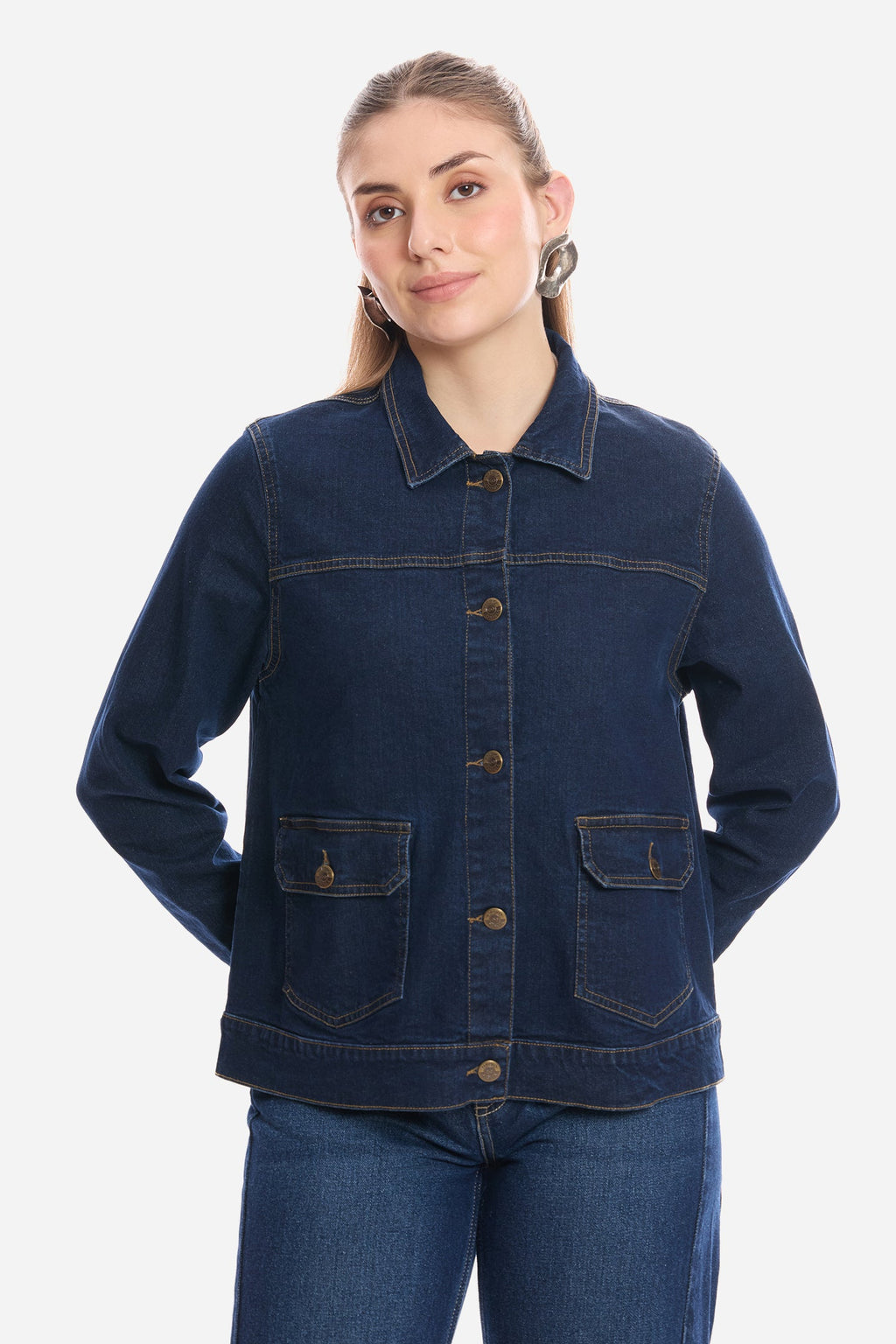 Elaya|100% Cotton Denim Trucker Jacket