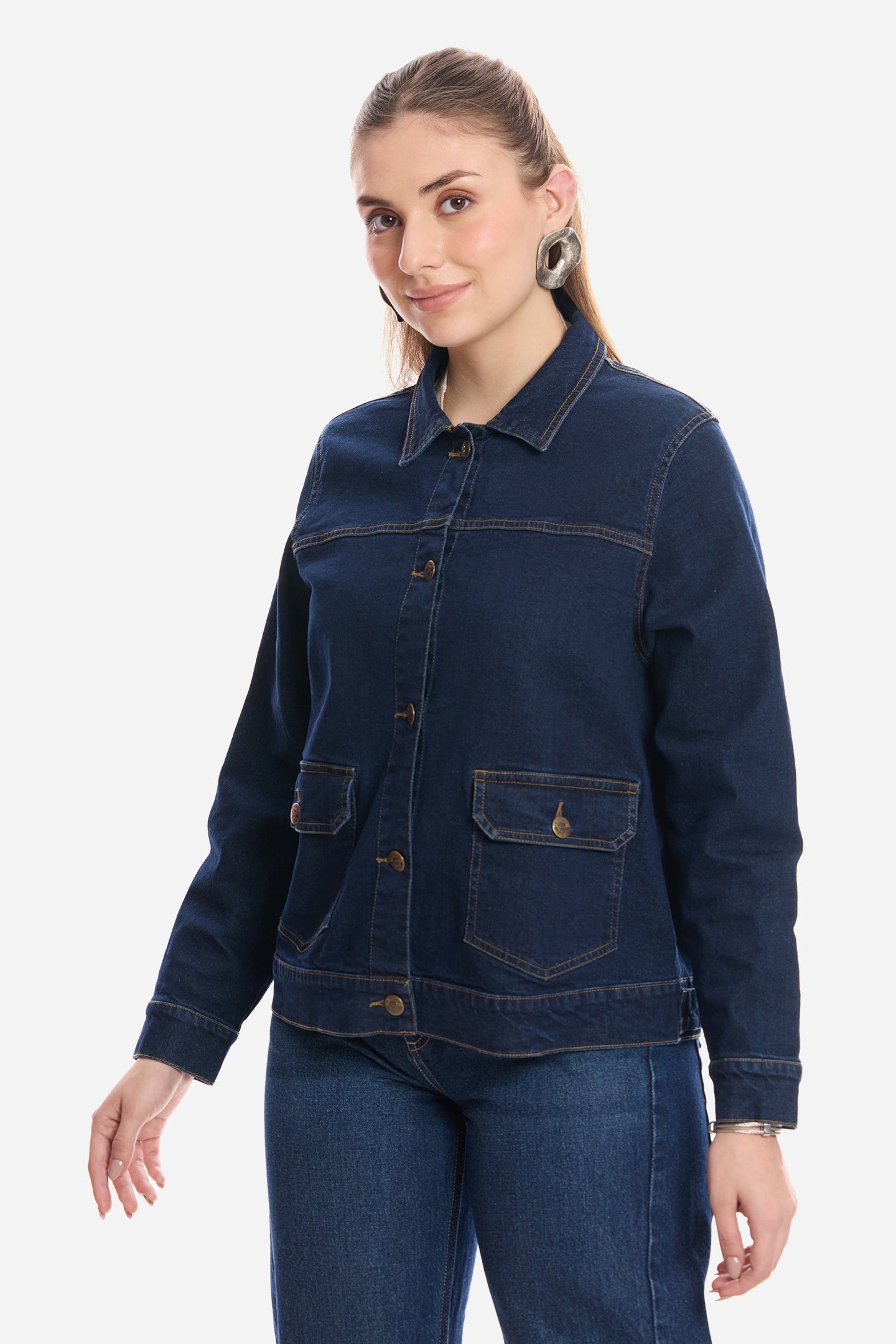 Elaya|100% Cotton Denim Trucker Jacket
