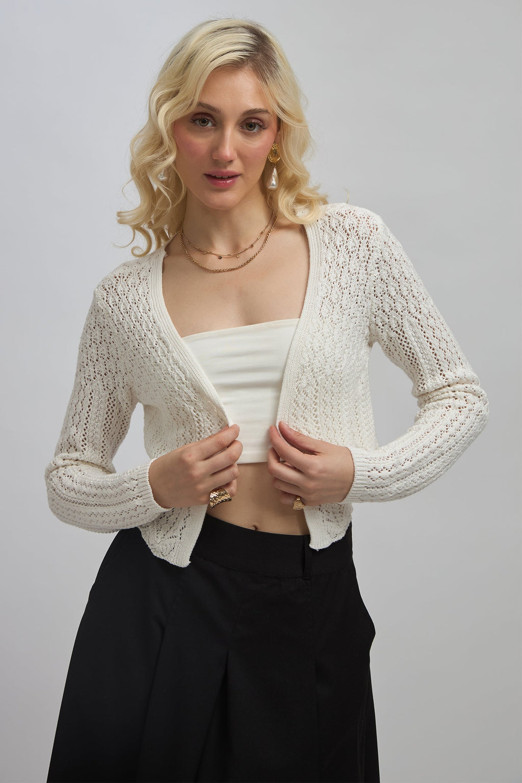 India|100% Cotton Knitted Front-Open Cardigan
