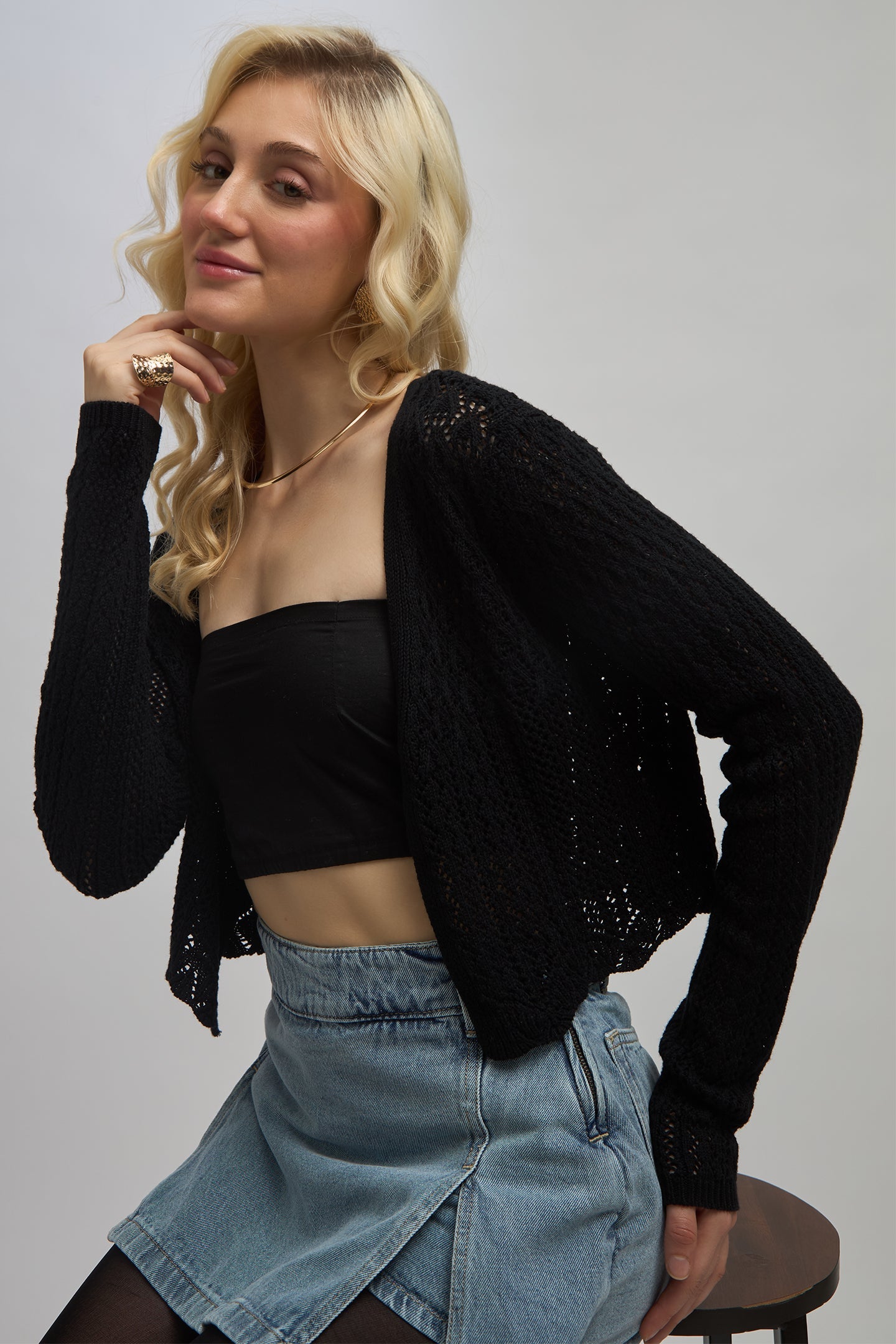 Alabama|100% Cotton Knitted Front-Open Cardigan