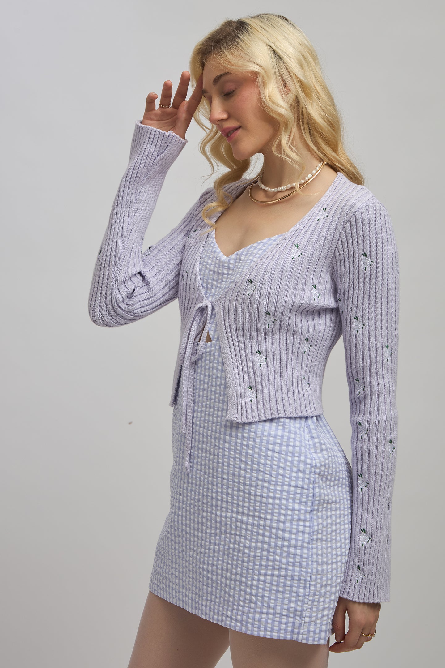 Rubie|Cotton Front Open Embroidery Tie-Up Top