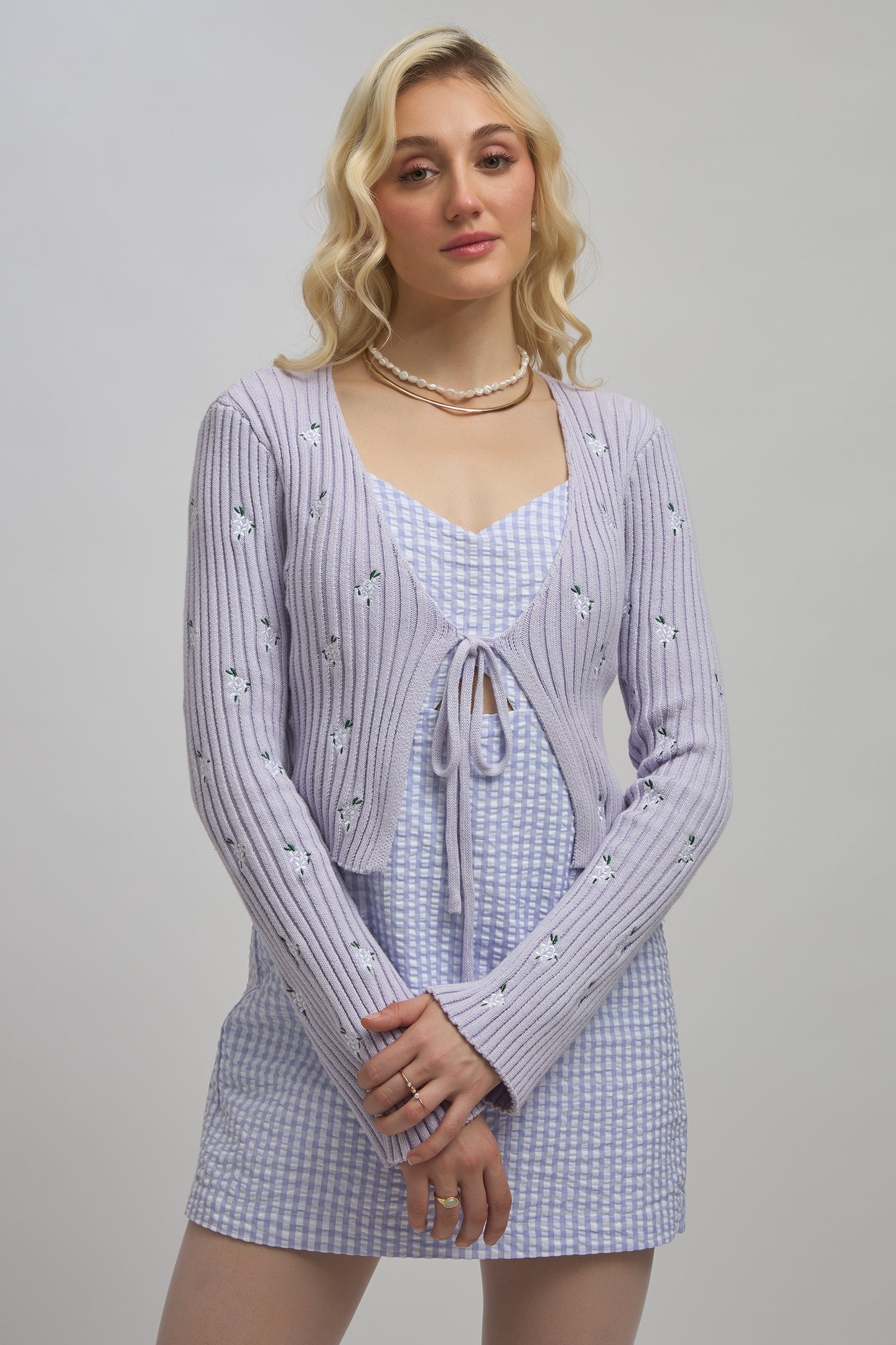 Rubie|Cotton Front Open Embroidery Tie-Up Top
