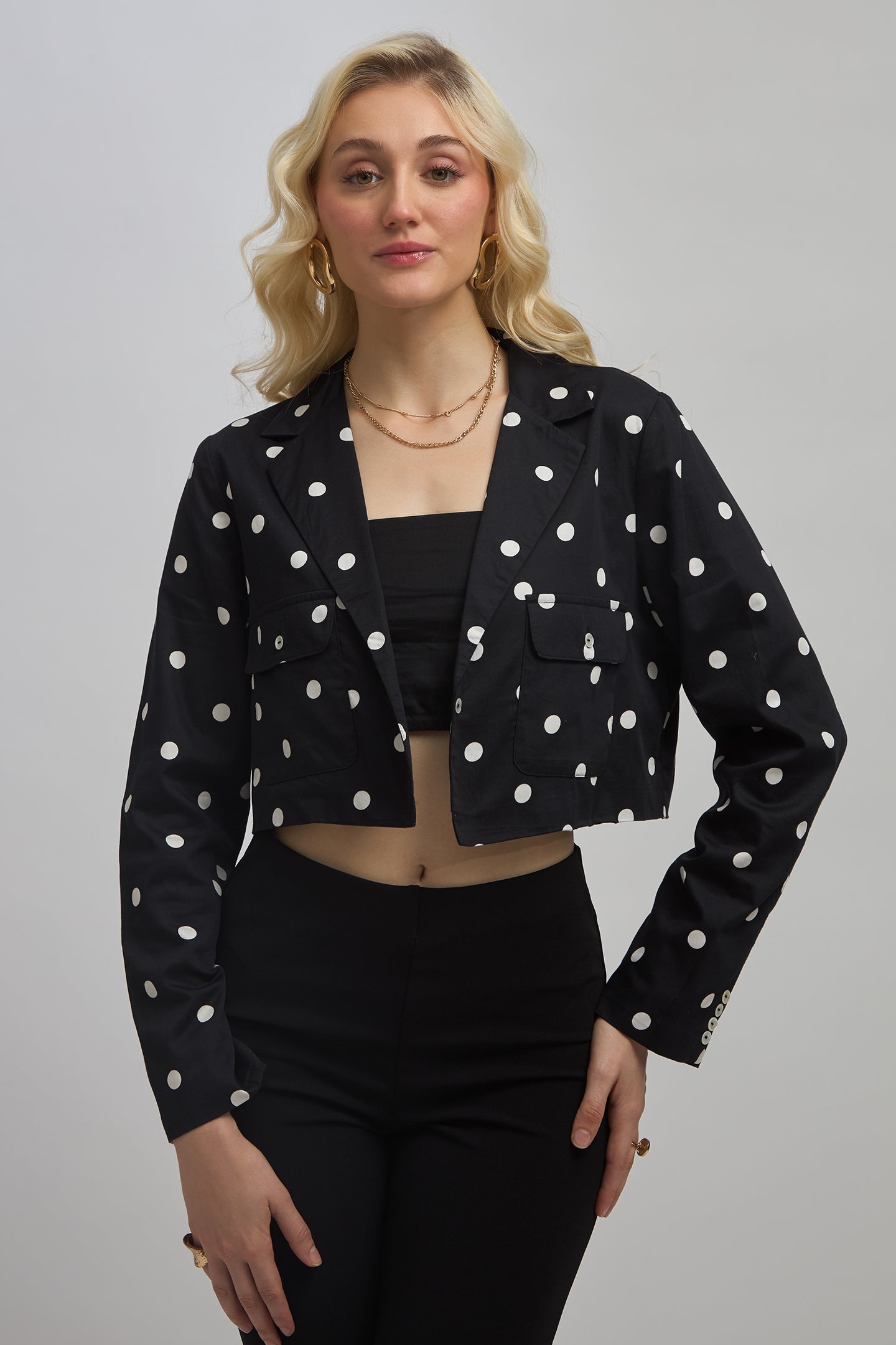 Reyna |100% Cotton Polka Crop Blazer