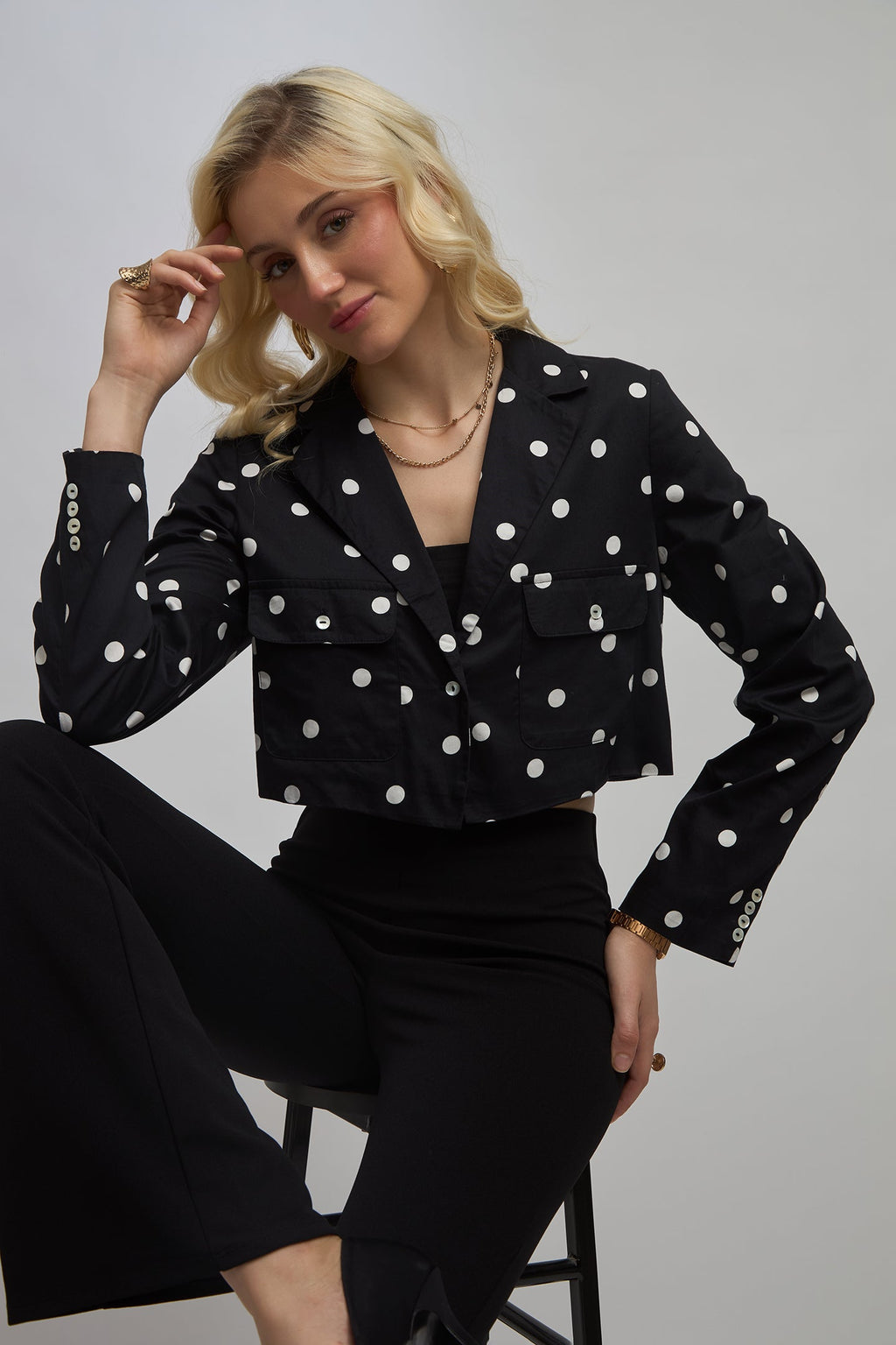 Reyna |100% Cotton Polka Crop Blazer