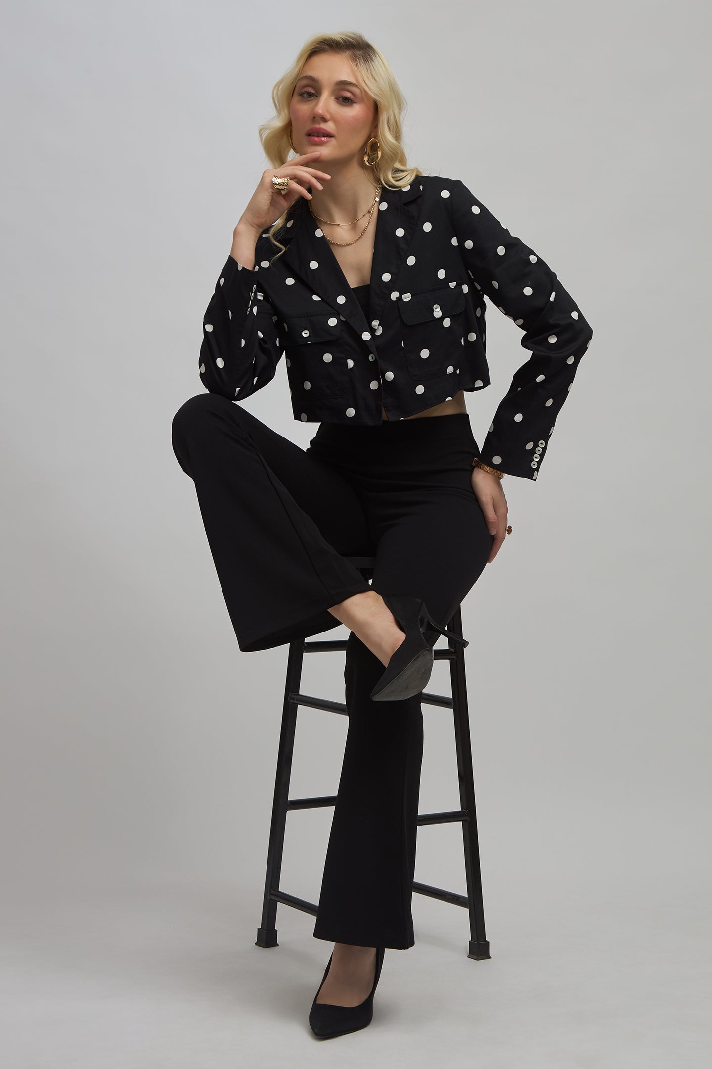 Reyna |100% Cotton Polka Crop Blazer