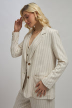 Delany Blazer|Linen Pinstripe Long Sleeve Blazer