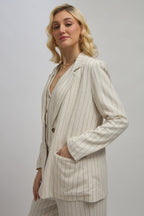 Delany Blazer|Linen Pinstripe Long Sleeve Blazer