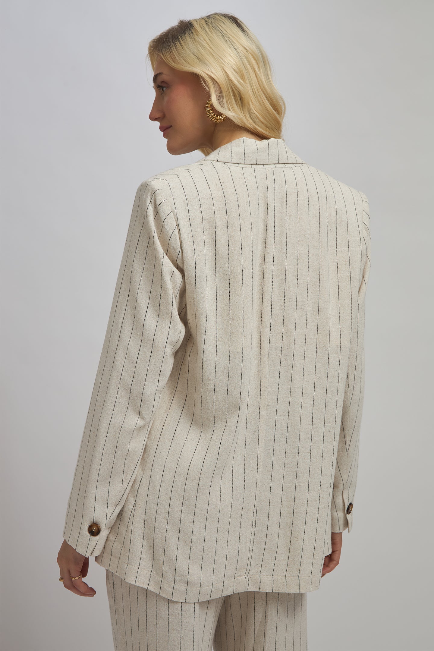 Delany Blazer|Linen Pinstripe Long Sleeve Blazer