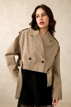 Olga|Cotton Stretch Beige Crop Trench Coat