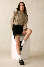 Olga|Cotton Stretch Beige Crop Trench Coat