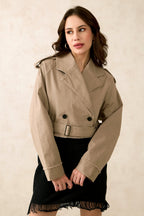 Olga|Cotton Stretch Beige Crop Trench Coat