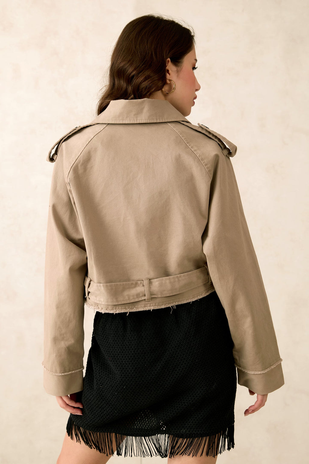 Olga|Cotton Stretch Beige Crop Trench Coat