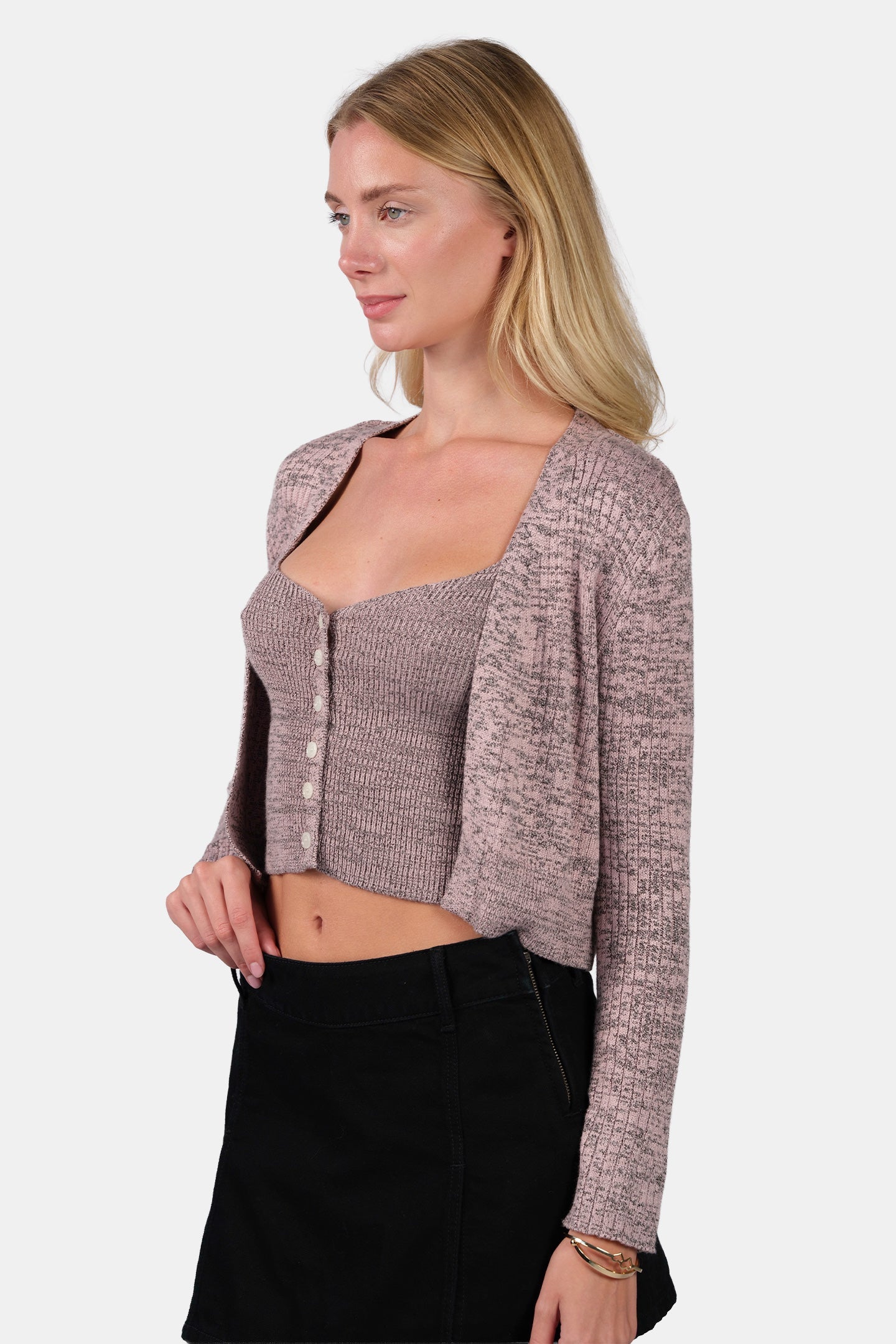 Vina|Viscose Melange Crop Length Knit Cardigan
