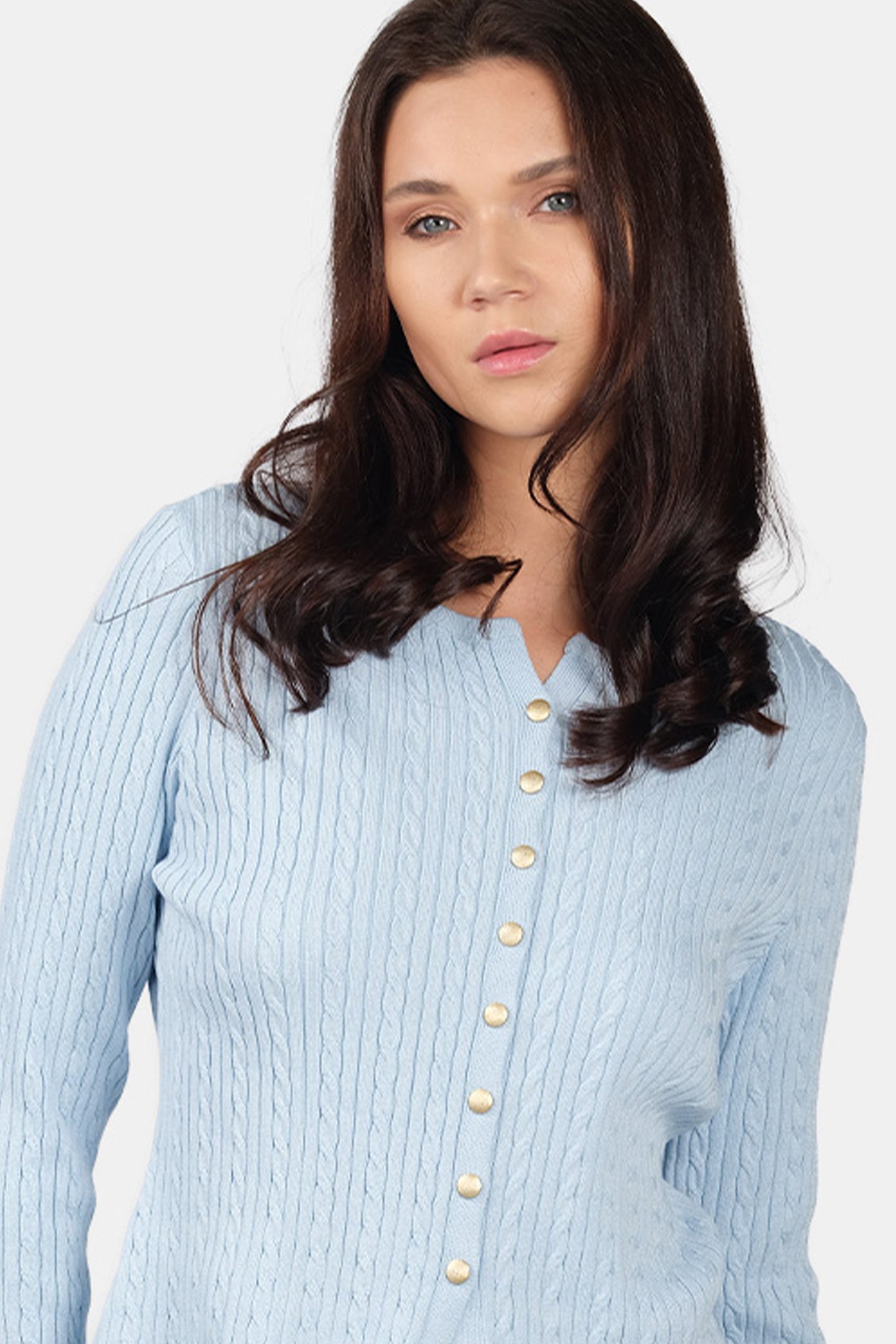 Elda|Viscose Cable Knit Button Down Cardigan