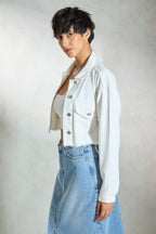 Tawny|100% Cotton Denim Cropped Trucker Jacket